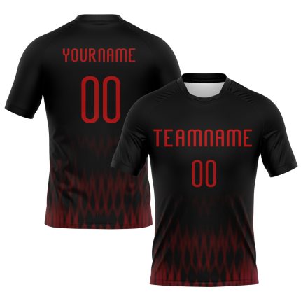 Custom Name Number Personalized Zigzag Volleyball Uniform Jersey Black Red Personalized Black Red Zigzag Sublimation Volleyball