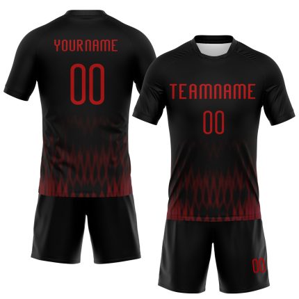 Custom Name Number Personalized Zigzag Volleyball Uniform Jersey Black Red Personalized Black Red Zigzag Sublimation Volleyball