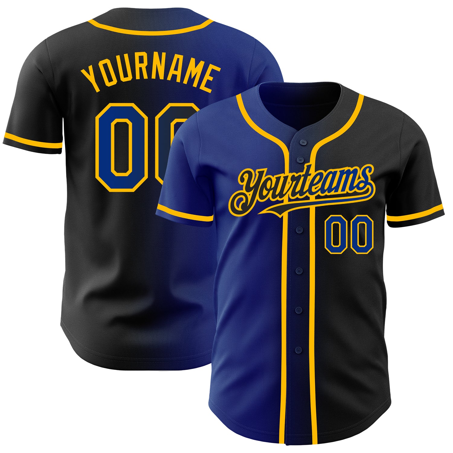 Custom Name and Number Personalized Royal-Gold Gradient Fashion Baseball Jersey - Authentic Black Team Jersey Personalized