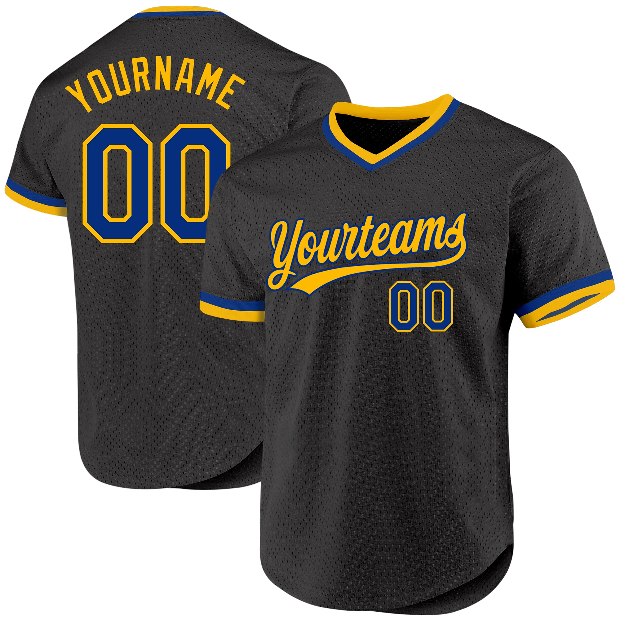 Custom Name and Number Personalized Black Gold Throwback Baseball Jersey - Authentic Team Jersey Personalized Black Royal-Gold