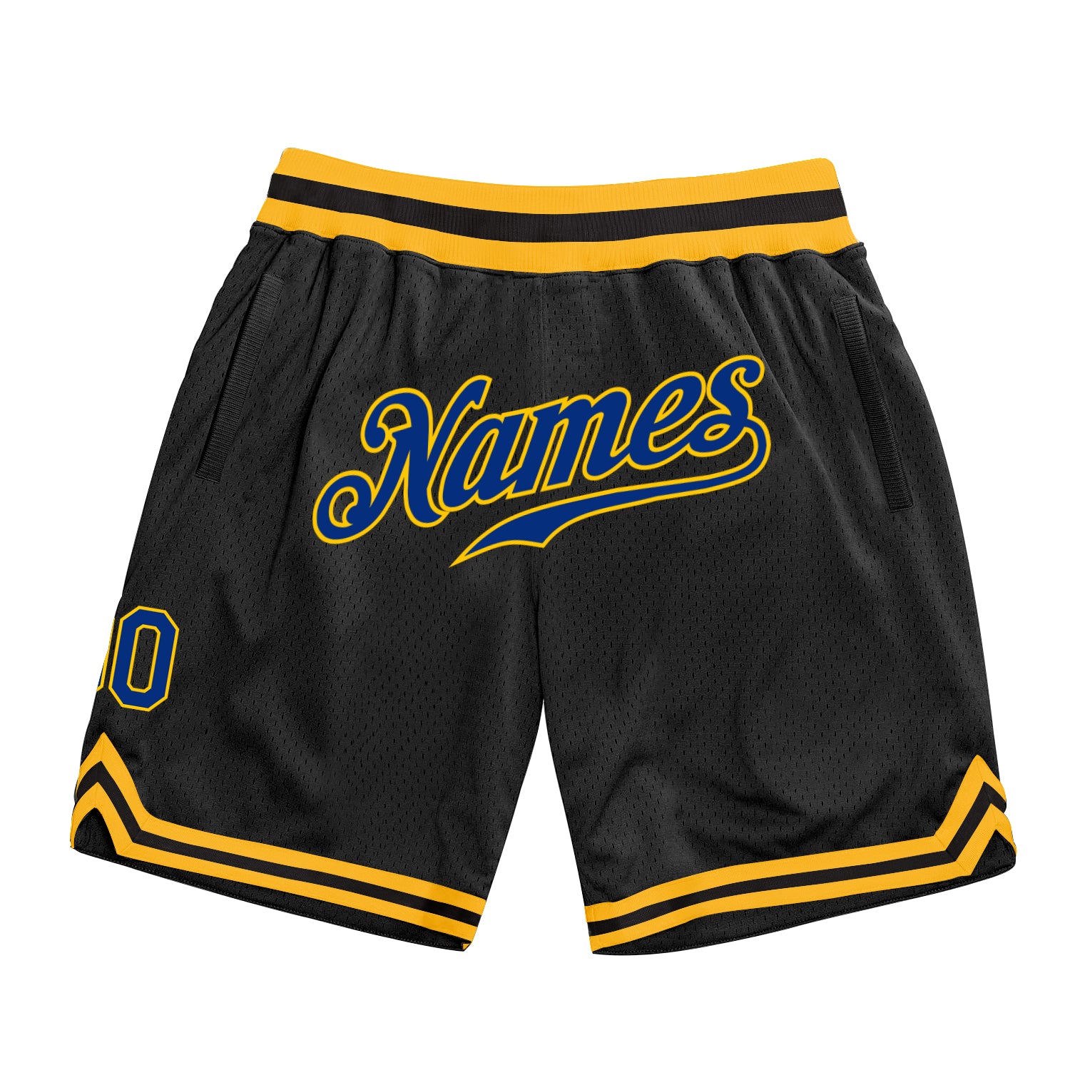 Custom Name Number Black Gold Throwback Basketball Shorts - Personalized Team Gear Personalized Black Royal-Gold Authentic