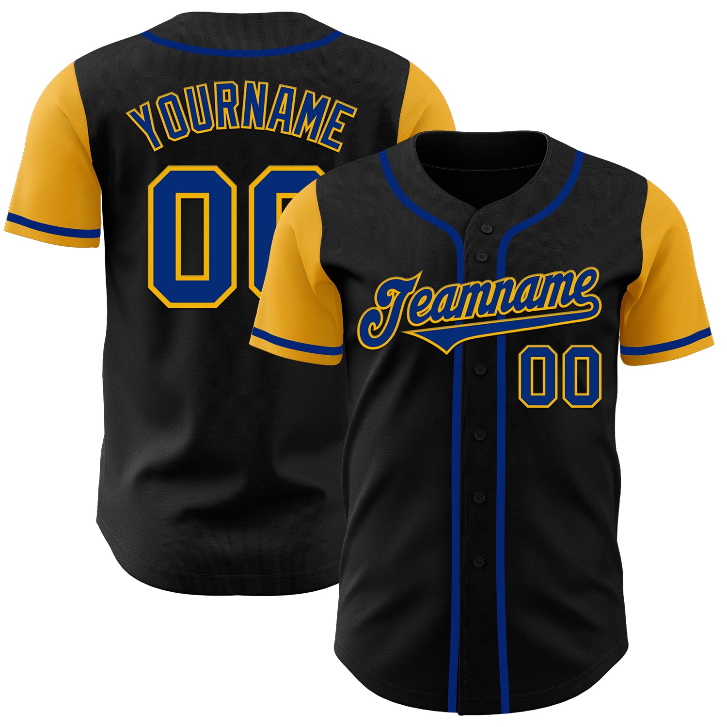 Custom Name and Number Baseball Jersey - Personalized Black Royal-Gold Authentic Two Tone Design Personalized Black Royal-Gold