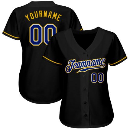 Custom Black Royal Gold Baseball Jersey for Men and Women, Personalized Sports Apparel Personalized Black Royal-Gold Baseball