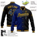 Personalized Royal Gold Black Bomber Jacket Gradient Varsity Letterman Full-Snap Fashion Jacket Personalized Black Royal-Gold