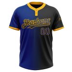 Custom Name and Number Unisex Softball Jersey in Black Royal-Gold Gradient - Personalized Two-Button Fashion Design Personalized