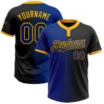 Custom Black Royal Gold Gradient Unisex Softball Jersey - Fashionable Two-Button Design Personalized Black Royal-Gold Gradient