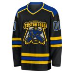 Custom Name and Number Black Royal Gold Hockey Jersey - Personalized Team Apparel Personalized Black Royal-Gold Hockey Jersey