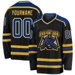 Custom Name and Number Black Royal Gold Hockey Jersey - Personalized Team Apparel Personalized Black Royal-Gold Hockey Jersey