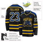 Custom Name and Number Black Royal Gold Hockey Jersey - Personalized Team Apparel Personalized Black Royal-Gold Hockey Jersey