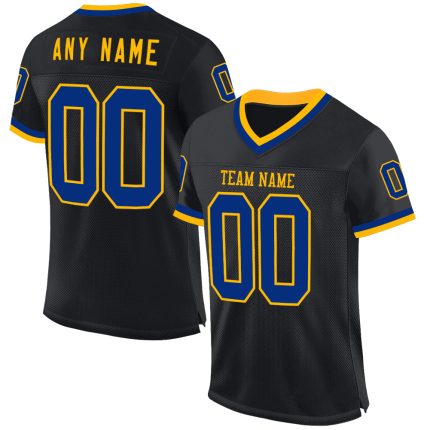 Personalized Royal-Gold Authentic Throwback Football Jersey Custom Name Number Black Mesh Team Personalized Black Royal-Gold