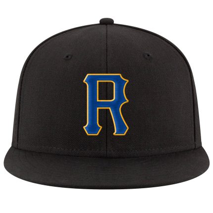 Personalized Adjustable Snapback Hat with Black Royal-Gold Stitching Personalized Black Royal-Gold Stitched Adjustable Snapback
