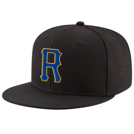 Custom Team Name Number Adjustable Snapback Hat - Personalized Black Royal-Gold Stitched Design Personalized Black Royal-Gold