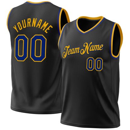 Personalized Black Royal Gold Basketball Jersey - Custom Throwback Design Personalized Black Royal-Gold Throwback Basketball