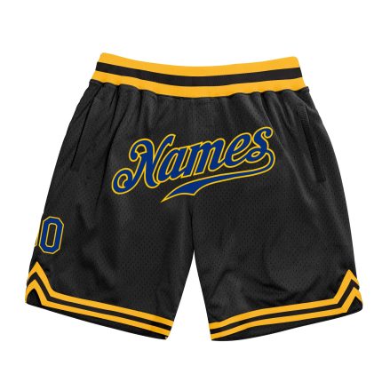 Personalized Black Royal Gold Basketball Shorts for Men - Throwback Style Personalized Black Royal-Gold Throwback Basketball