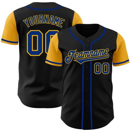 Personalized Black and Gold Two Tone Baseball Jersey for Men and Women Personalized Black Royal-Gold Two Tone Baseball Jersey