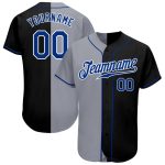 Personalized Black Gray Split Fashion Baseball Jersey for Men and Women Personalized Black Royal-Gray Split Fashion Baseball