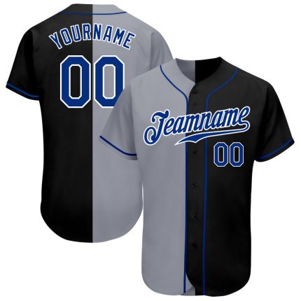 Personalized Black Gray Split Fashion Baseball Jersey for Men and Women Personalized Black Royal-Gray Split Fashion Baseball