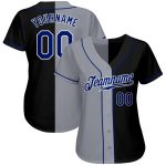 Personalized Black Gray Split Fashion Baseball Jersey for Men and Women Personalized Black Royal-Gray Split Fashion Baseball