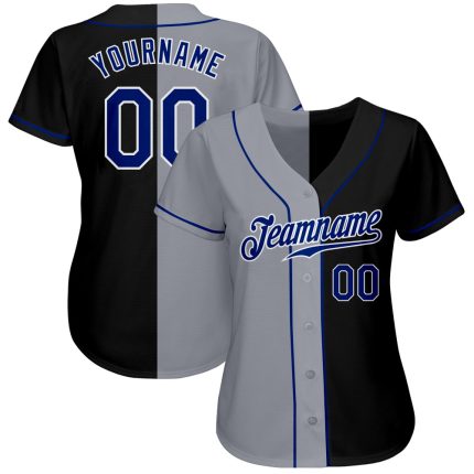 Personalized Black Gray Split Fashion Baseball Jersey for Men and Women Personalized Black Royal-Gray Split Fashion Baseball