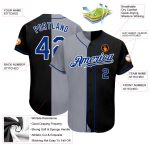 Personalized Black Gray Split Fashion Baseball Jersey for Men and Women Personalized Black Royal-Gray Split Fashion Baseball