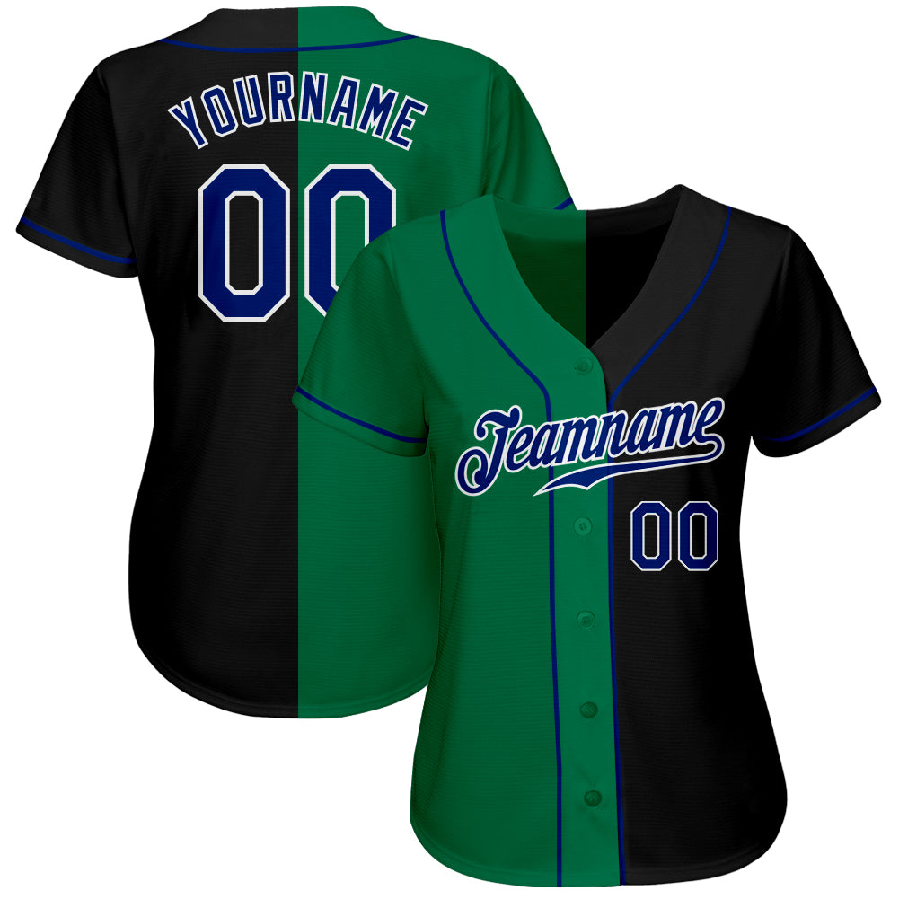 Personalized Black Royal-Kelly Green Authentic Split Fashion Baseball Jersey Team Custom Name and Number Custom Name and Number Authentic Split Fashion Baseball Jersey - Personalized Black and Kelly Green Team Jersey Personalized - Image 2