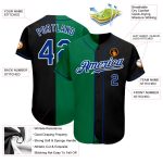 Custom Name and Number Authentic Split Fashion Baseball Jersey - Personalized Black and Kelly Green Team Jersey Personalized