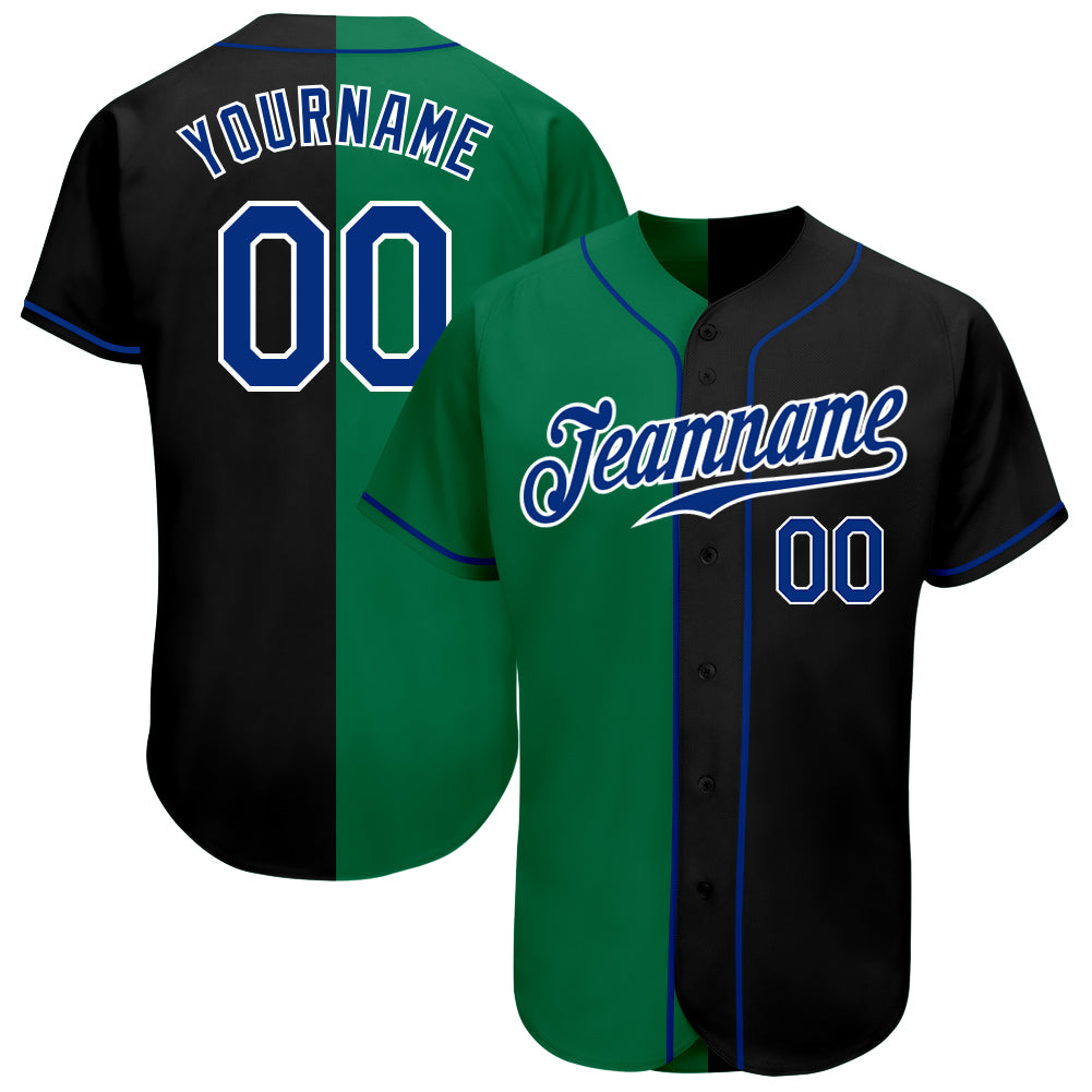 Custom Name and Number Authentic Split Fashion Baseball Jersey - Personalized Black and Kelly Green Team Jersey Personalized