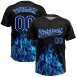 Black 3D Flame Softball Jersey - Personalized Unisex Two-Button in Royal-Light Blue Personalized Black Royal-Light Blue 3D