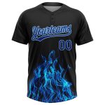 Black 3D Flame Softball Jersey - Personalized Unisex Two-Button in Royal-Light Blue Personalized Black Royal-Light Blue 3D