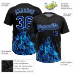 Custom Name and Number Unisex Softball Jersey, Personalized Black and Royal Light Blue 3D Flame Pattern, Two-Button Design