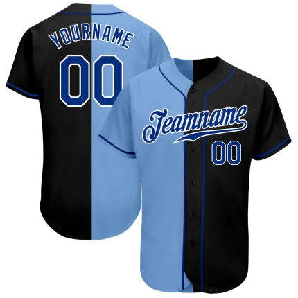 Custom Name and Number Black and Light Blue Split Fashion Baseball Jersey - Personalized Authentic Team Jersey Personalized