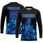 Personalized Black Light Blue Flame Soccer Jersey Uniform - Sublimation Design Personalized Black Royal-Light Blue Flame