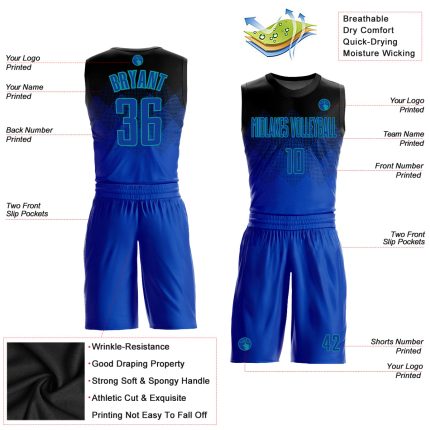 Custom Name and Number Basketball Jersey - Personalized Black and Light Blue Round Neck Sublimation Team Suit Personalized