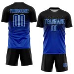 Custom Name Number Personalized Black Light Blue Soccer Jersey Uniform Personalized Black Royal-Light Blue Sublimation Soccer