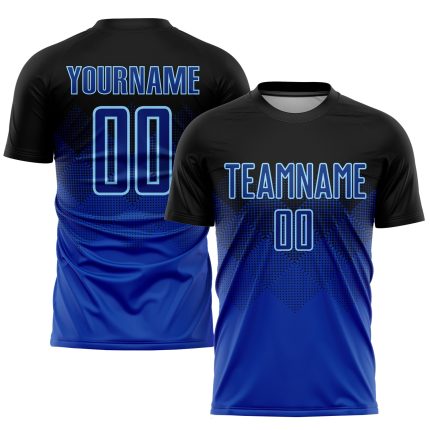 Personalized Black Light Blue Soccer Uniform Jersey - Sublimation Design Personalized Black Royal-Light Blue Sublimation