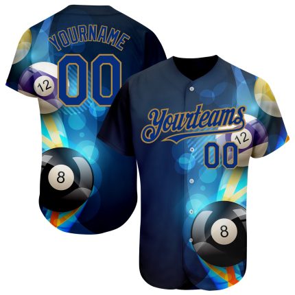 Custom Baseball Jersey with Personalized Name and Number, Black Royal-Old Gold 3D Billiards Design Personalized Black Royal-Old