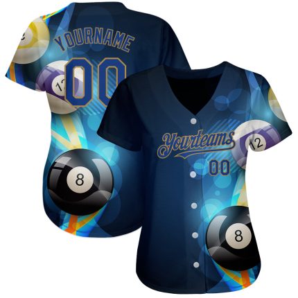 Custom Baseball Jersey with Personalized Name and Number, Black Royal-Old Gold 3D Billiards Design Personalized Black Royal-Old