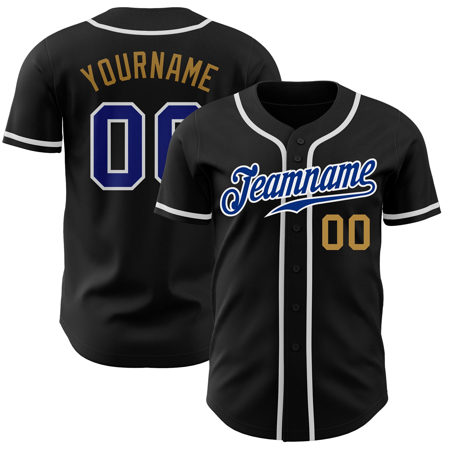 Custom Name and Number Personalized Black Gold Authentic Baseball Jersey - Team Apparel Personalized Black Royal-Old Gold