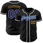Personalized Black and Gold Baseball Jersey - Customizable Royal-Old Design Personalized Black Royal-Old Gold Baseball Jersey