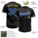 Personalized Unisex Softball Jersey - Black Royal and Old Gold Two-Button Design Personalized Black Royal-Old Gold Two-Button