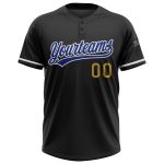 Custom Name and Number Unisex Softball Jersey Black Royal and Old Gold Two-Button Design Personalized Black Royal-Old Gold
