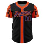 Custom Name and Number Baseball Jersey - Personalized Black Royal-Orange Arm Shapes in 3 Colors Personalized Black Royal-Orange