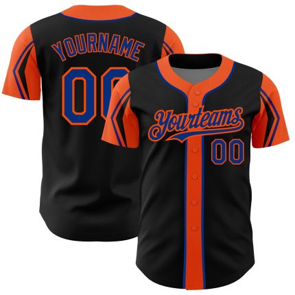 Custom Black Orange 3-Color Baseball Jersey with Arm Shapes - Personalized Sportswear Personalized Black Royal-Orange 3 Colors