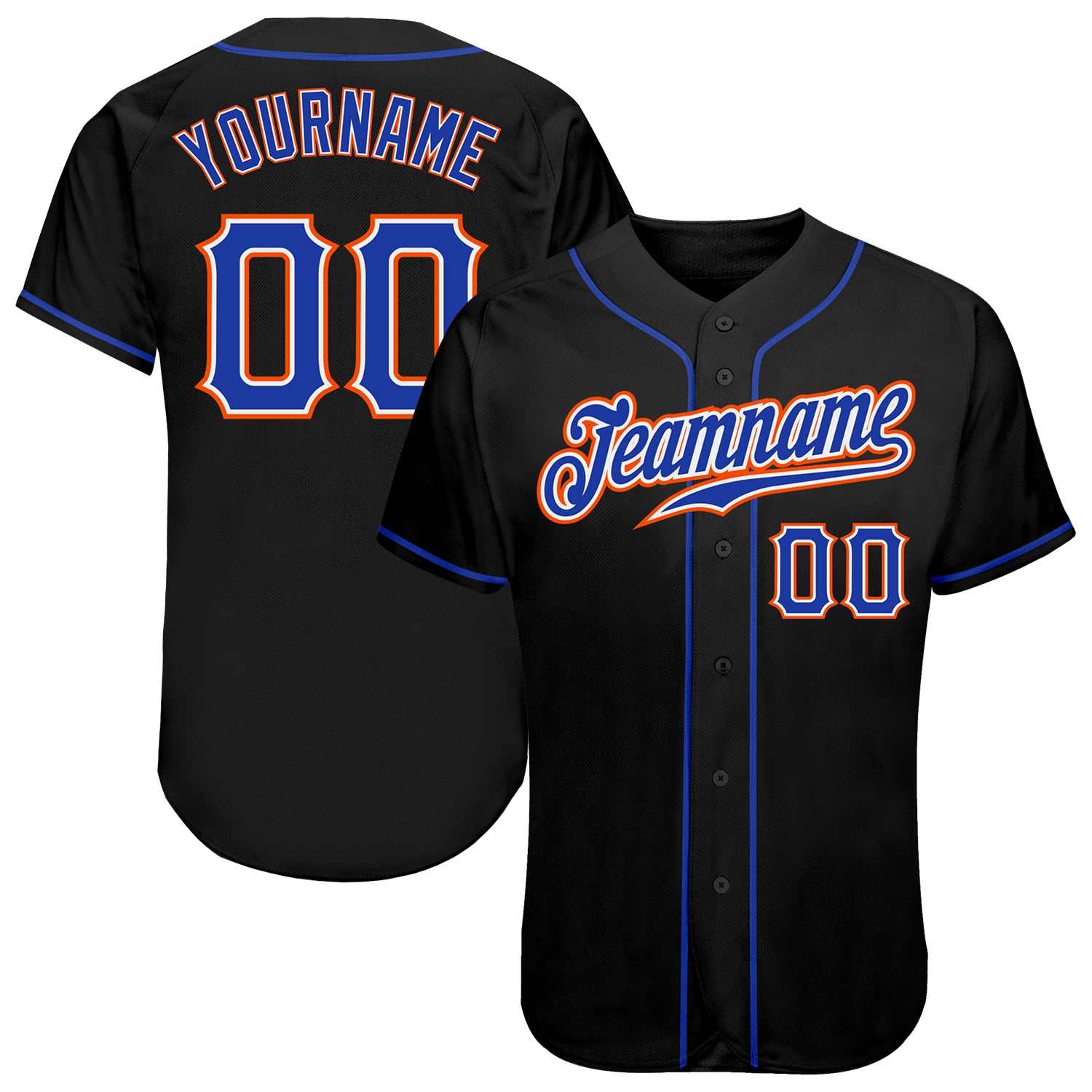 Custom Name and Number Personalized Black Royal-Orange Baseball Jersey - Authentic Team Apparel Personalized Black Royal-Orange