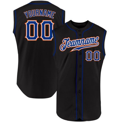 Custom Name and Number Personalized Black Royal-Orange Authentic Sleeveless Baseball Jersey Personalized Black Royal-Orange