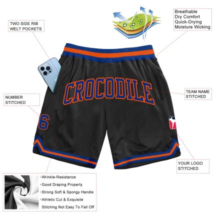 Custom Name Number Personalized Black Orange Basketball Shorts - Authentic Throwback Team Gear Personalized Black Royal-Orange