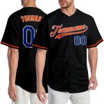 Custom Black and Royal Orange Baseball Jersey for Men and Women Personalized Black Royal-Orange Baseball Jersey 2
