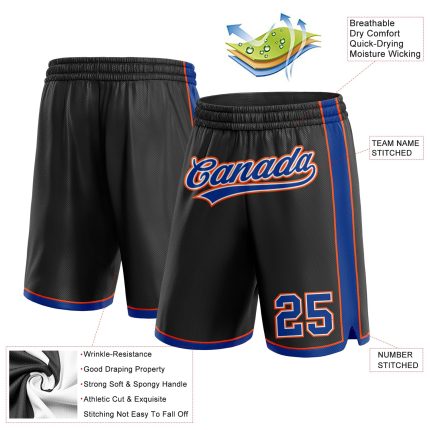 Personalized Black and Royal Orange Basketball Shorts for Men and Women Personalized Black Royal-Orange Basketball Shorts