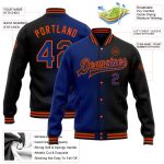 Personalized Gradient Varsity Letterman Jacket - Black Royal Orange Bomber Full-Snap Fashion Outerwear Personalized Black
