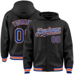 Custom Name Number Varsity Hoodie Jacket - Personalized Black Royal-Orange Bomber Full-Snap Letterman Style Personalized